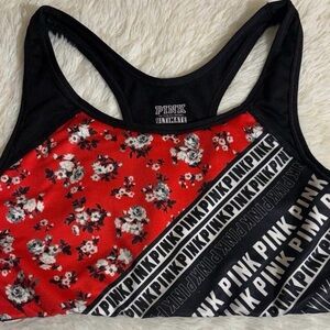 PINK Victoria's Secret Black Racerback Sports Bra with Red Floral Lining